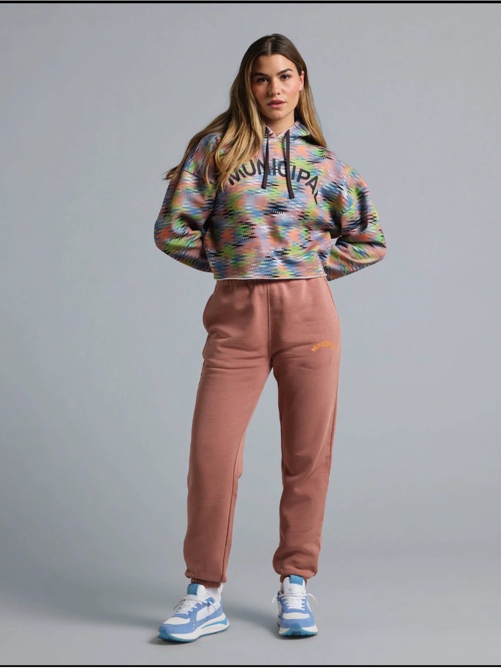 Municipal Women's Crop Hoodie, XS, Multicolor Zigzag print
